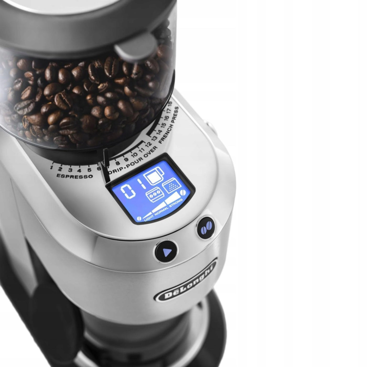 Electric coffee grinder DeLonghi Dedica KG521.M – filament, metal Dominant color silver/gray