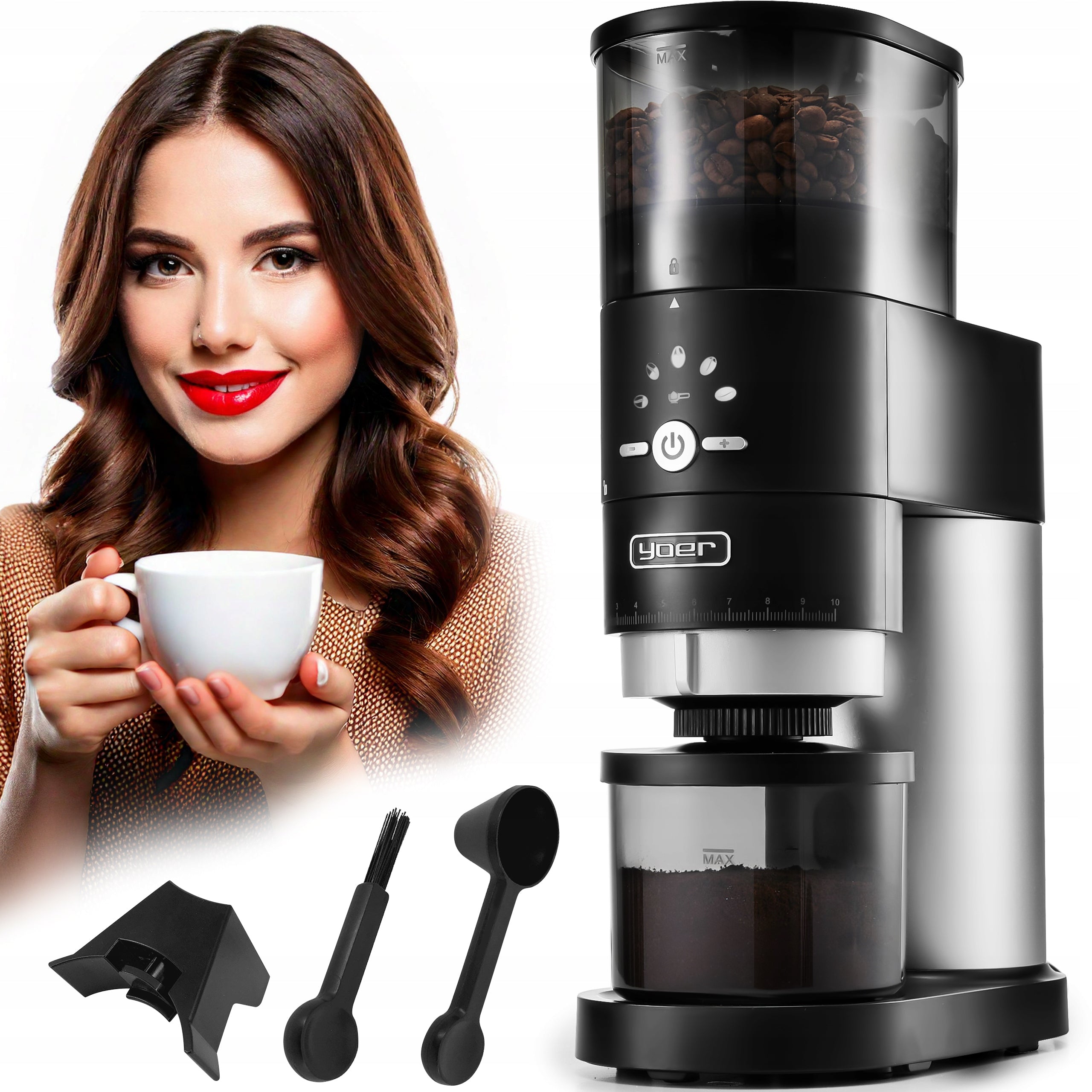 Electric coffee grinder Yoer 350W automatic +43 Grinding levels