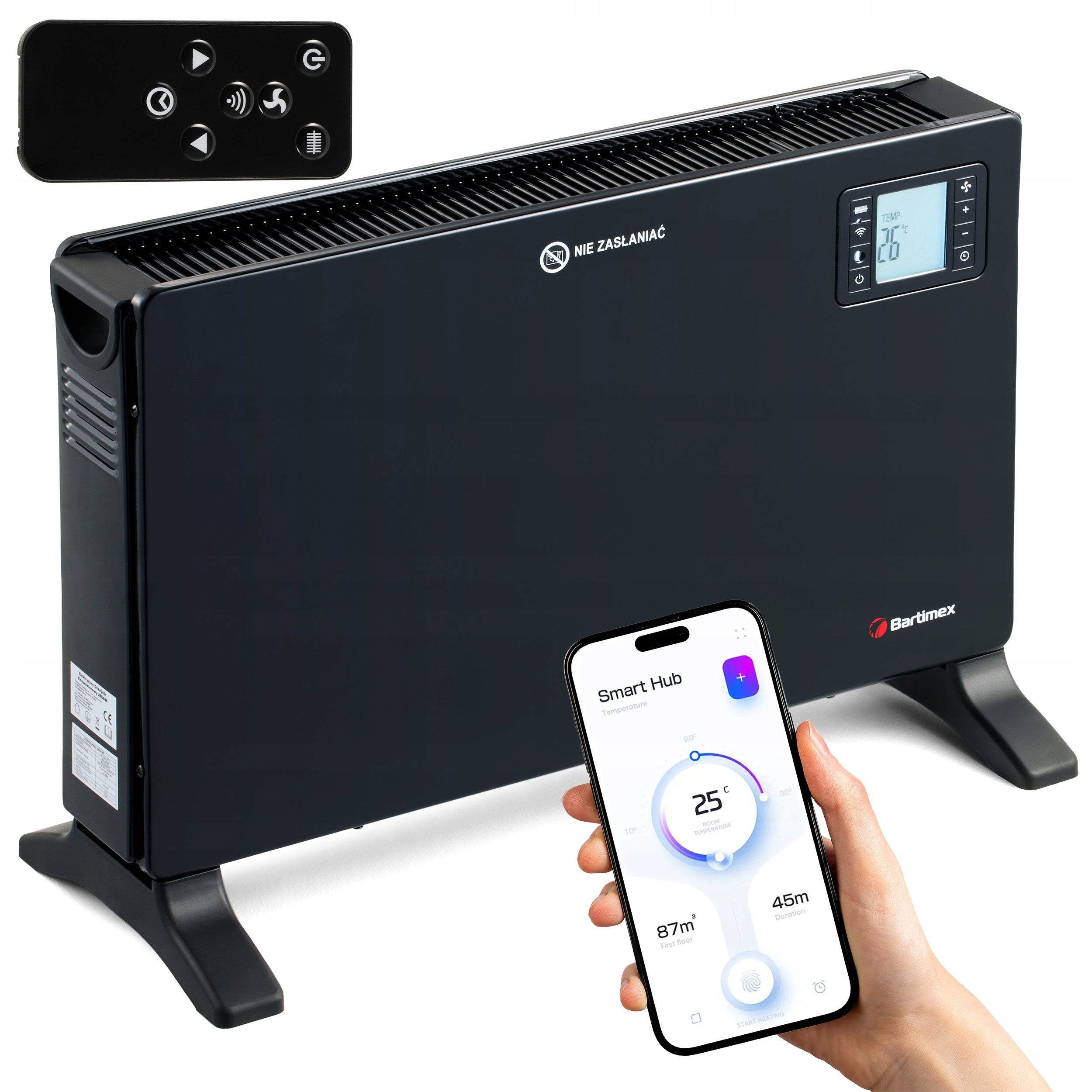 Electric convector heater 2000W thermostat, with fan, WiFi