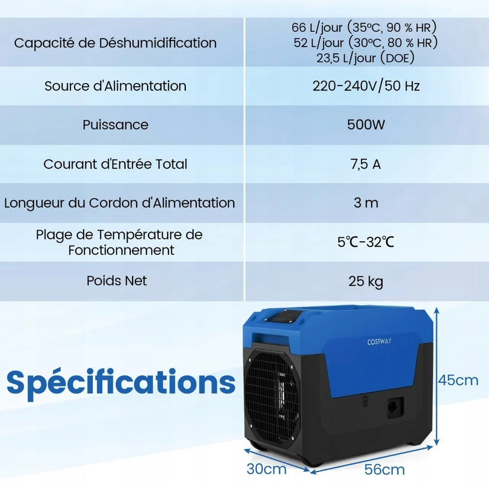 Electric dehumidifier 66 L/day 500 W Brand Costway