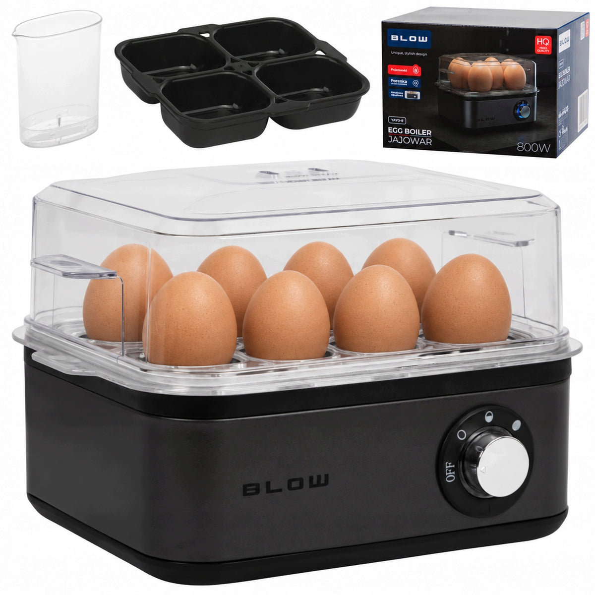 Electric egg cooker for 8 eggs 800 W 3 degrees of cooking with measuring cup Brand no brand