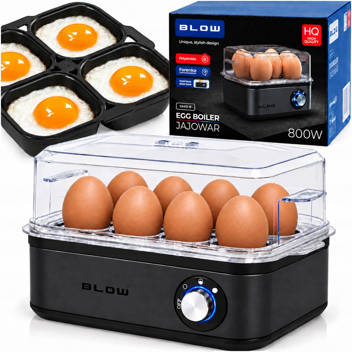 Electric egg cooker for 8 eggs 800 W 3 degrees of cooking with measuring cup Manufacturer code JAJOWAR NA 8 JAJEK ELEKTRYCZNY DO GOTOWANIA