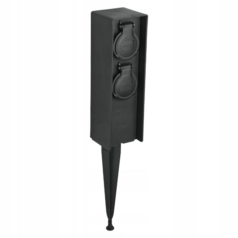Electric garden post 2 sockets 230V IP44 black plastic height 23cm