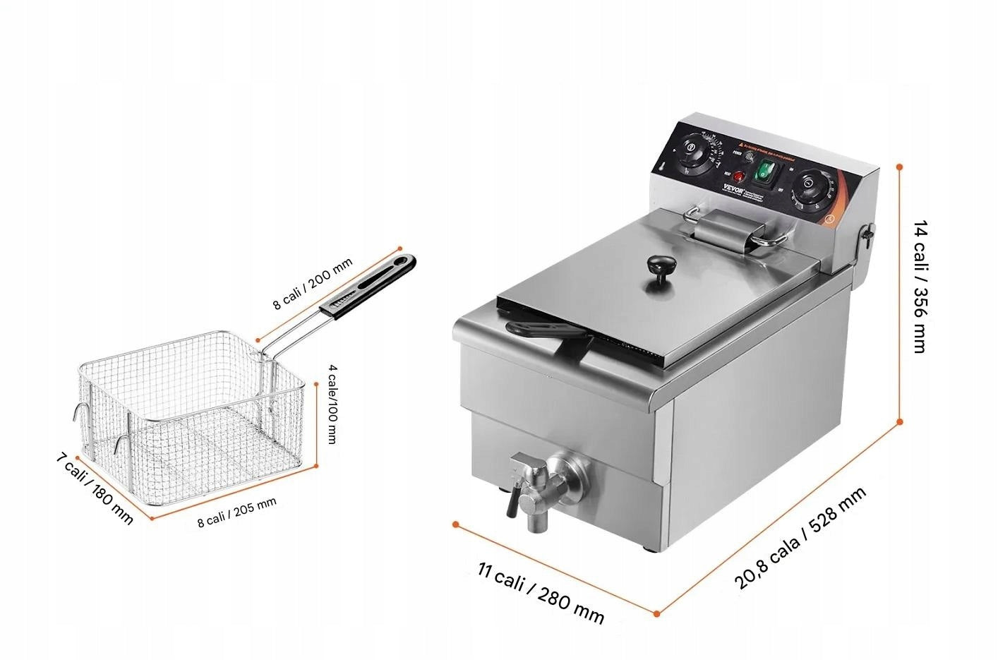 Electric gastronomic fryer 3000W 11L steel with basket Brand no brand