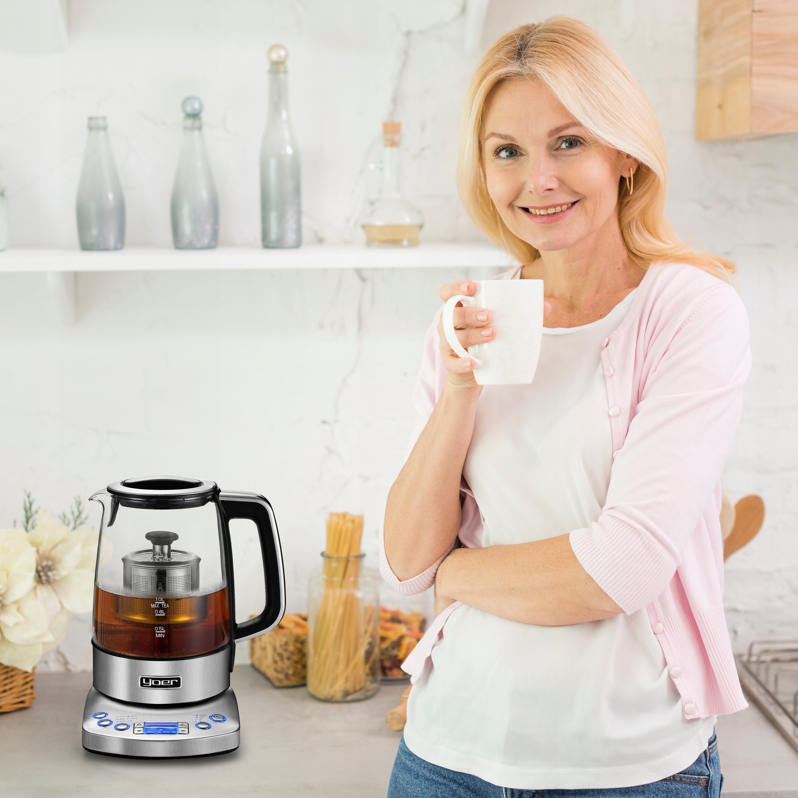 Electric glass kettle with adjustable temperature Yoer 2200W 1,7L Automatic Manufacturer code EK03S