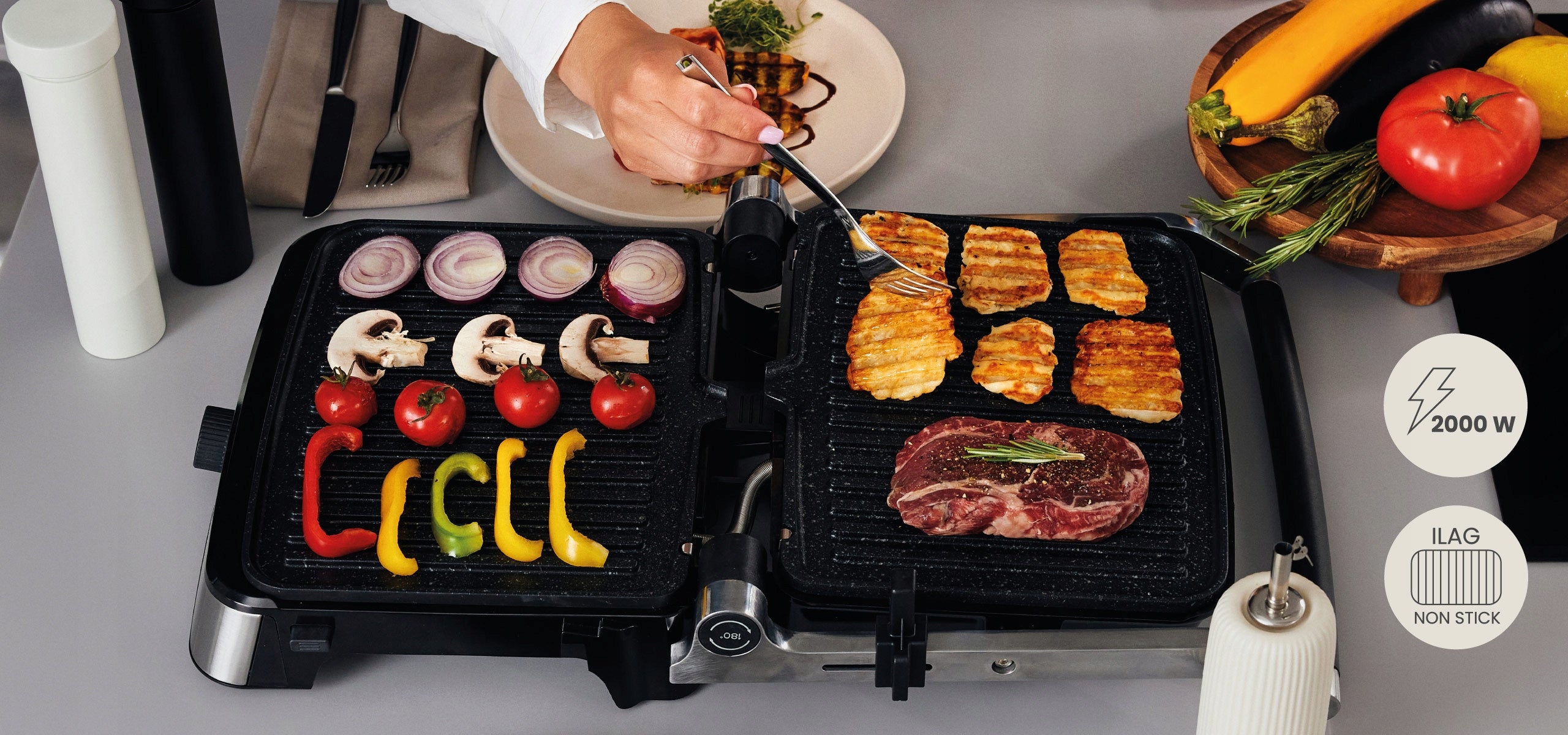 Electric grill Zeegma Chef Easy 2000W temperature control ceramic plates Dominant color silver/gray