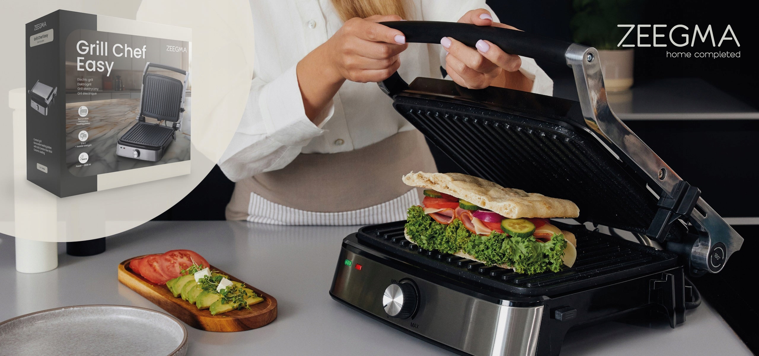 Electric grill Zeegma Chef Easy 2000W temperature control ceramic plates Packaging status original