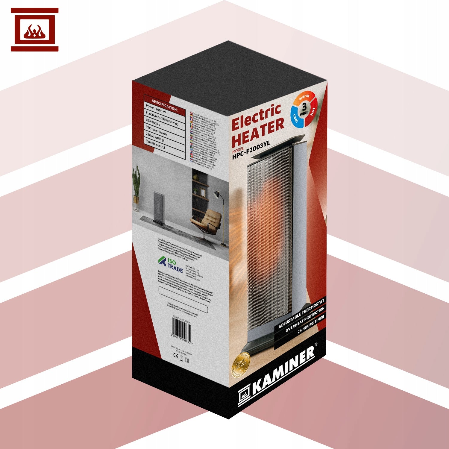 Electric heater Kaminer ceramic 2000 W with remote control and air supply Manufacturer code 00026376