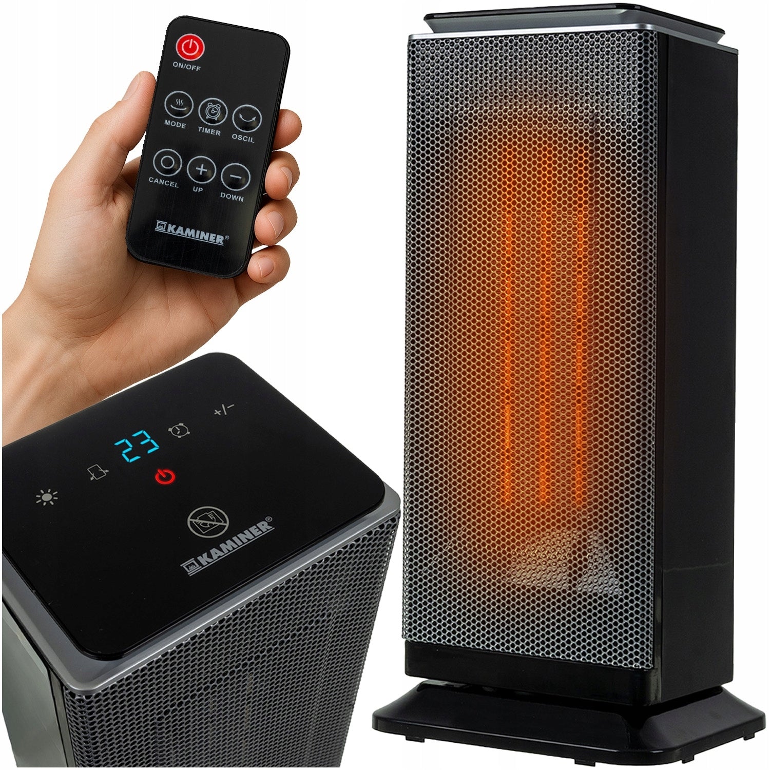 Electric heater Kaminer ceramic 2000 W with remote control and air supply
