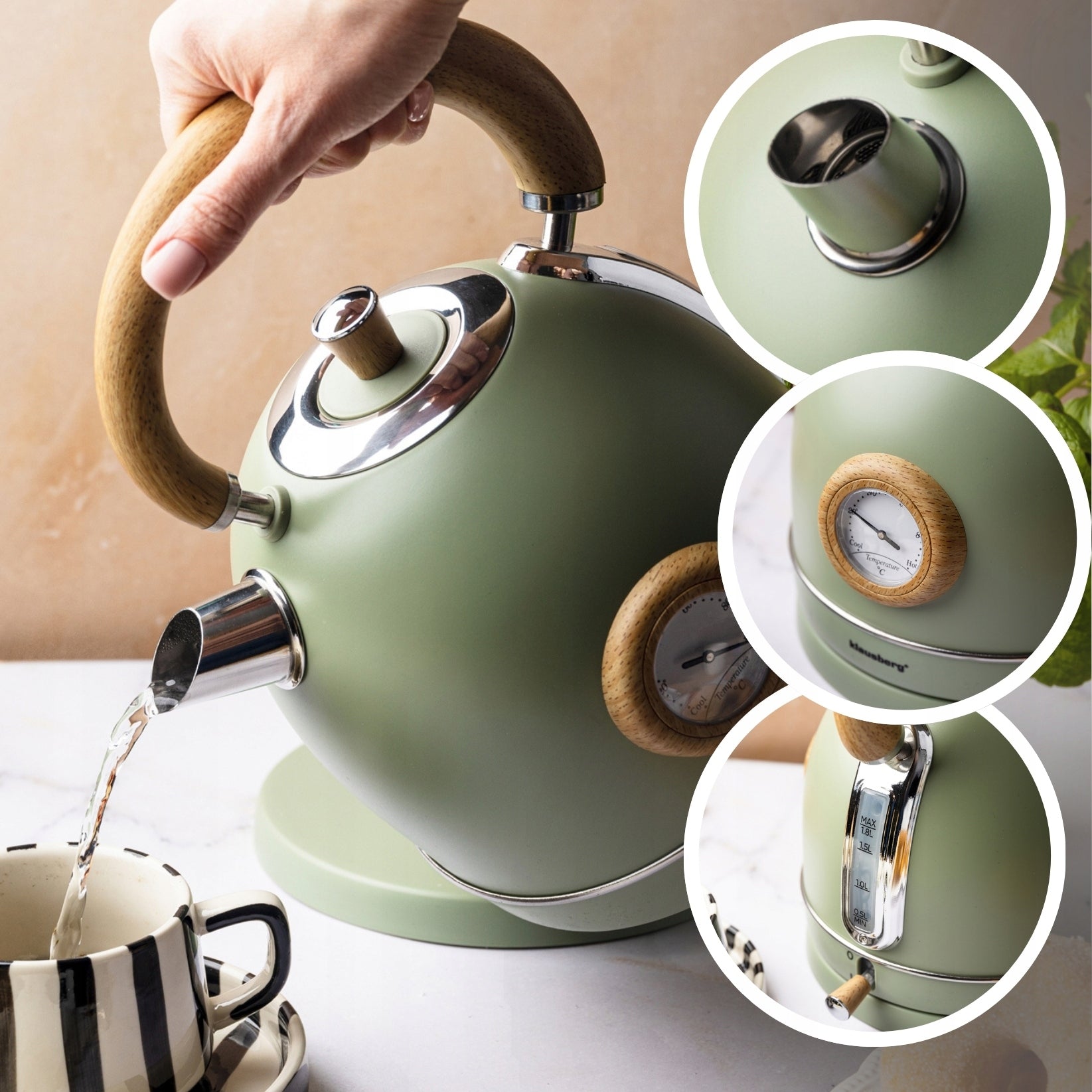 Electric kettle 1.8L steel 304 RETRO Klausberg KB-9008 Green Brand Klausberg