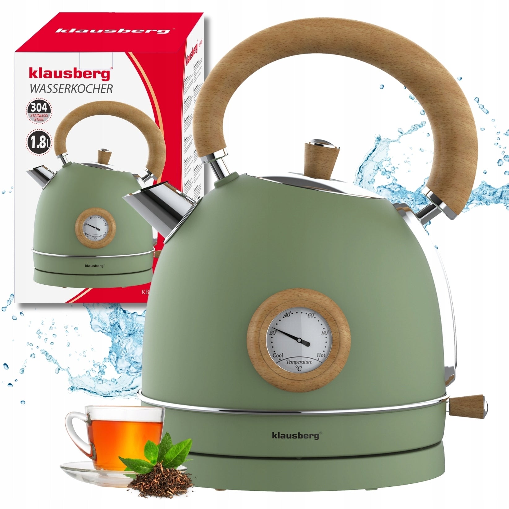 Electric kettle 1.8L steel 304 RETRO Klausberg KB-9008 Green