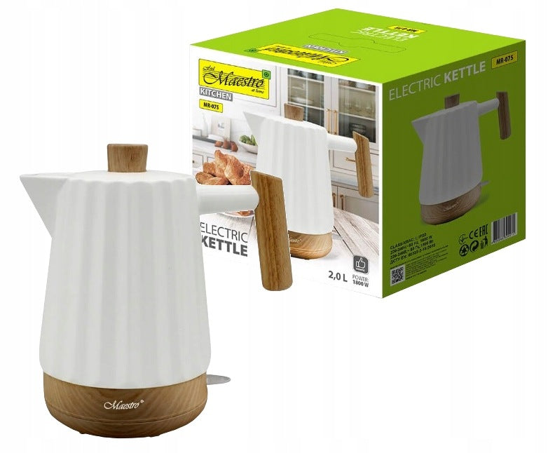 Electric kettle 2,0L MAESTRO MR075 elegant white ceramics with wood Manufacturer code MR075