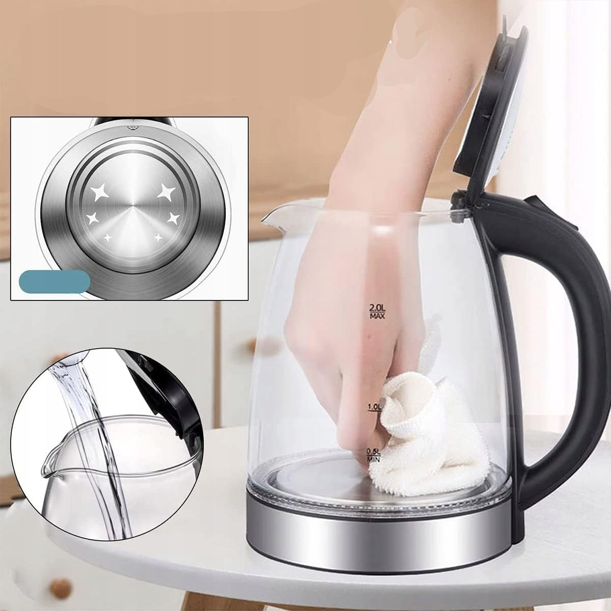 Electric kettle 2200W 1,8 l glass with LED backlight Hoffen Packaging status original