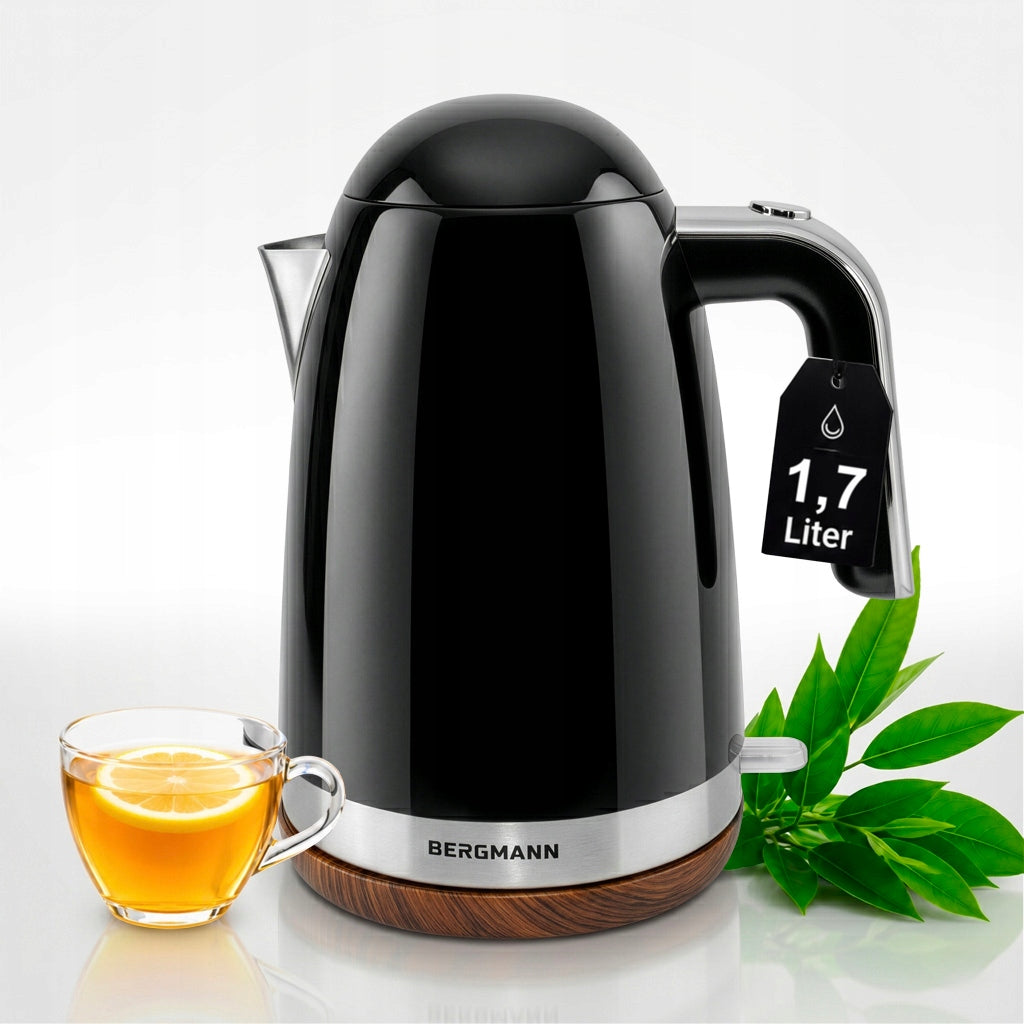 Electric kettle BERGMANN 1,7L 2200W black with wood-like base