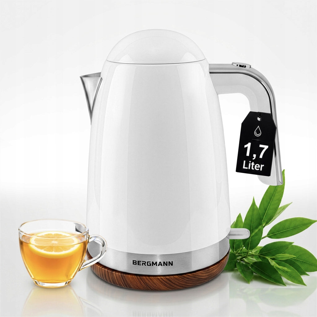 Electric kettle BERGMANN 1,7L 2200W white with wood-like base