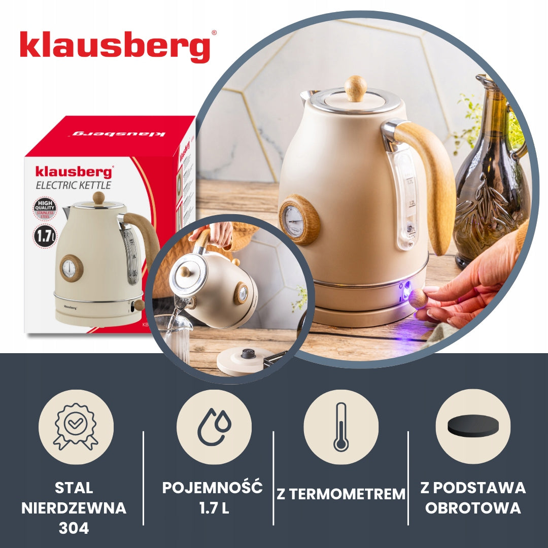 Electric kettle KLAUSBERG KB-9006 1,7L retro with thermometer INOX 304 Manufacturer code KB-9006