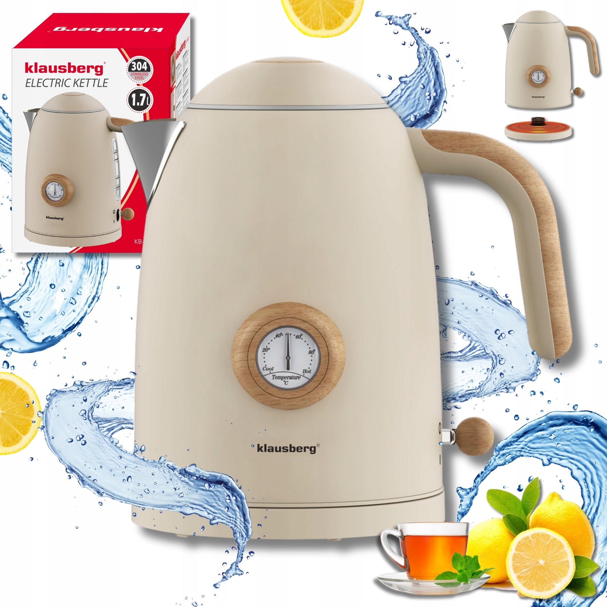 Electric kettle Klausberg Retro with thermometer 2200 W 1,7 l beige
