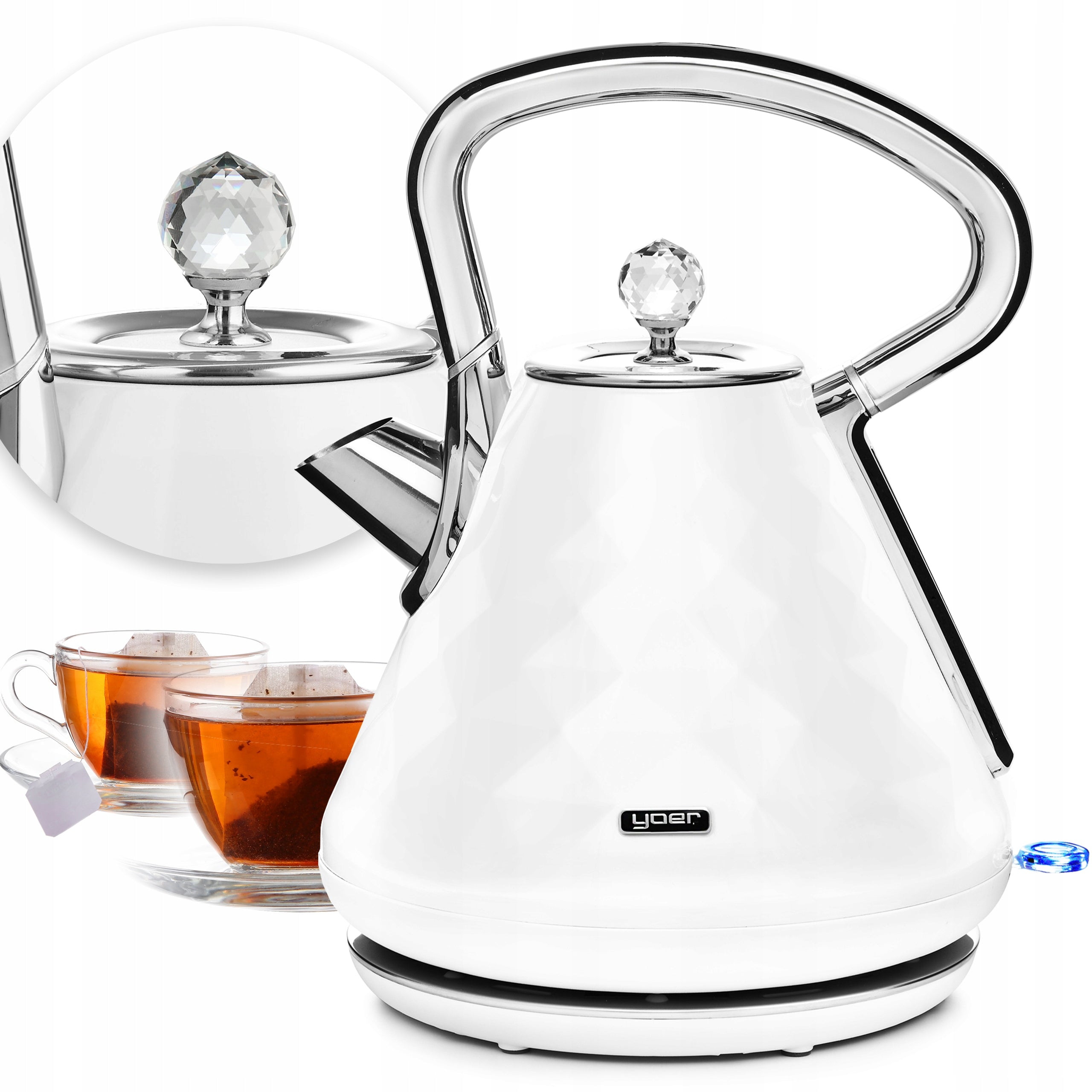 Electric kettle Wireless Yoer 1,7L 3000W white/chrome +DIAMENT