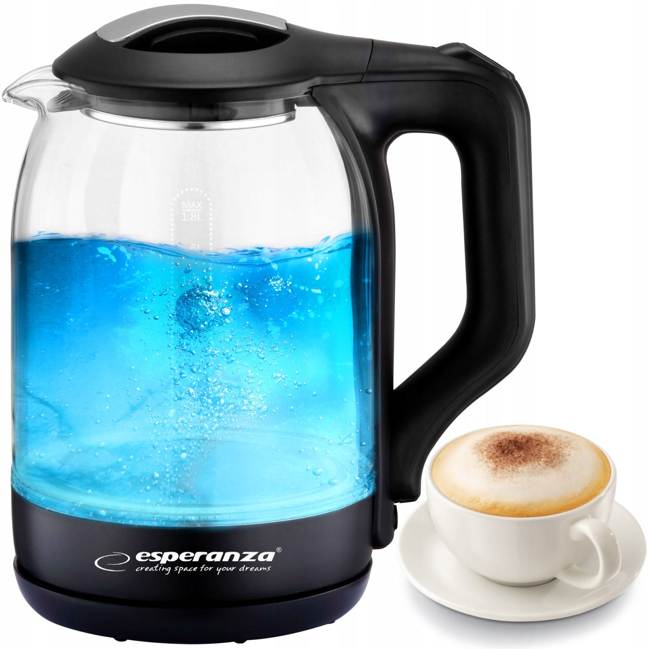 Electric kettle glass wireless led ESPERANZA YUKON 1,7l 1500 W