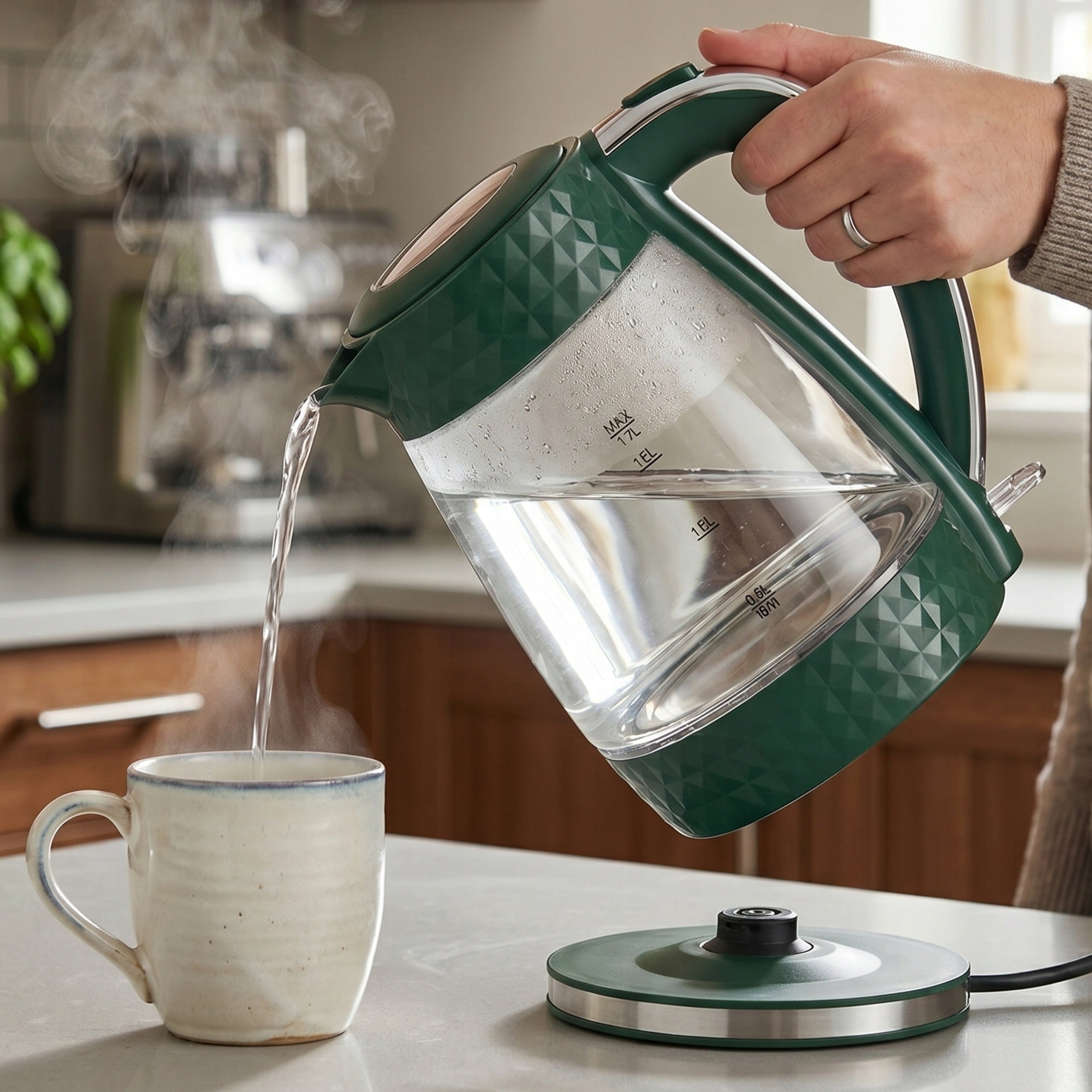 Electric kettle glass wireless quiet Łucznik 1,7L 2200W Green Manufacturer code 06.185