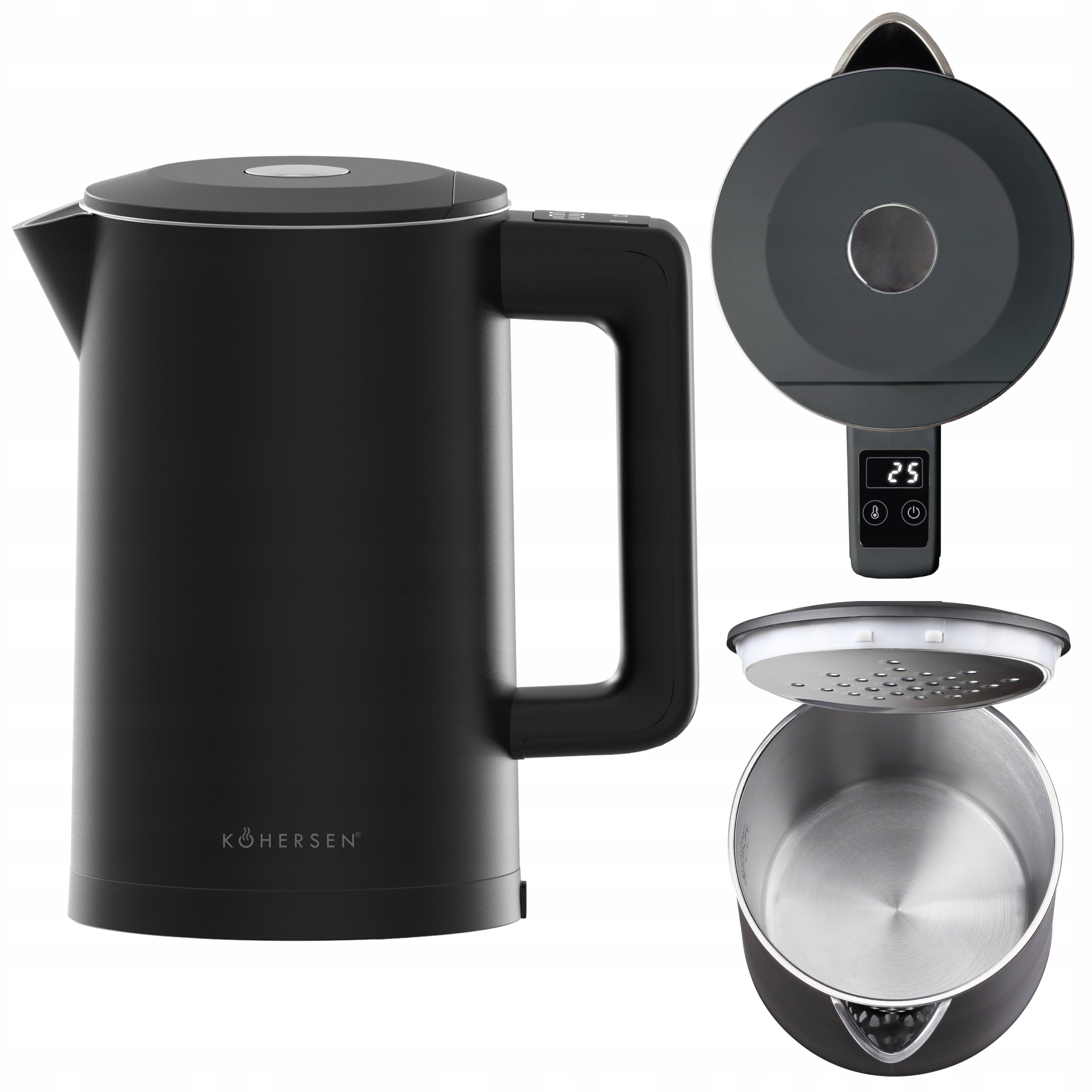 Electric kettle steel with TEMPERATURE CONTROL wireless Kohersen