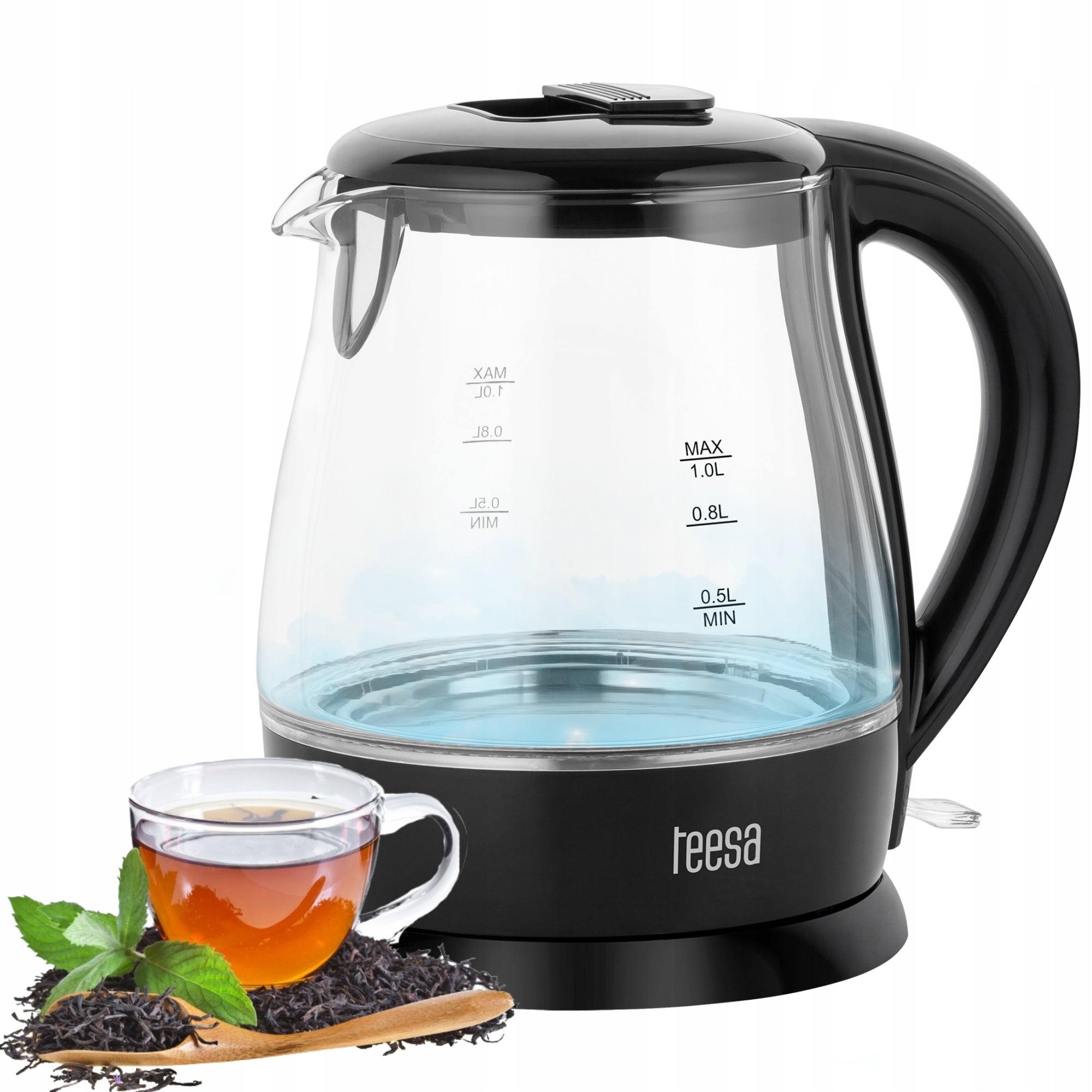Electric kettle wireless glass black 1630W 1L Teesa