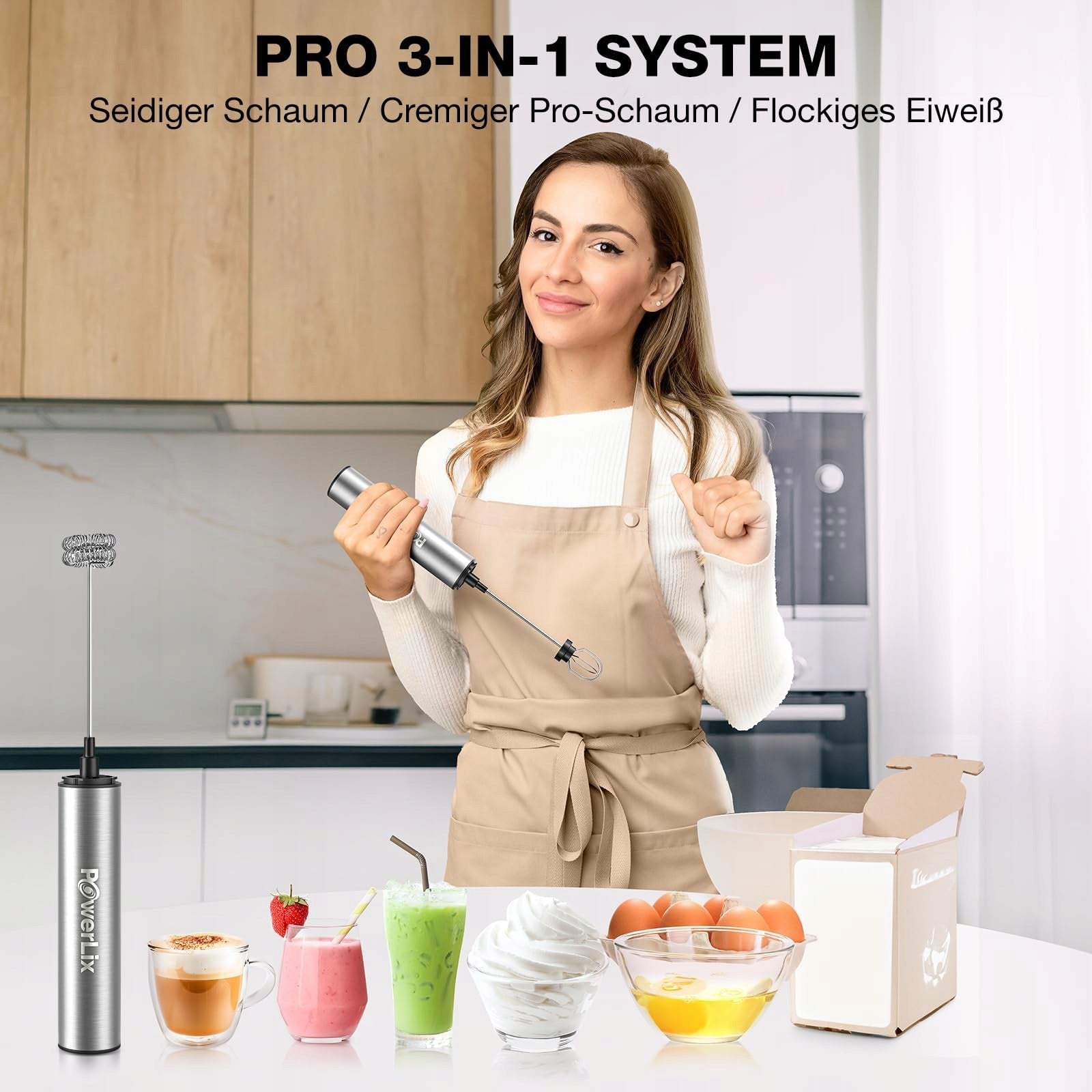 Electric milk frother 3in1 POWERLIX, USB-C, 10000 rpm Packaging status original