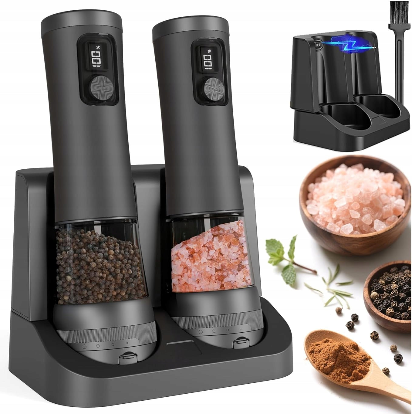Electric pepper and salt grinder rechargeable usb 2 pcs.