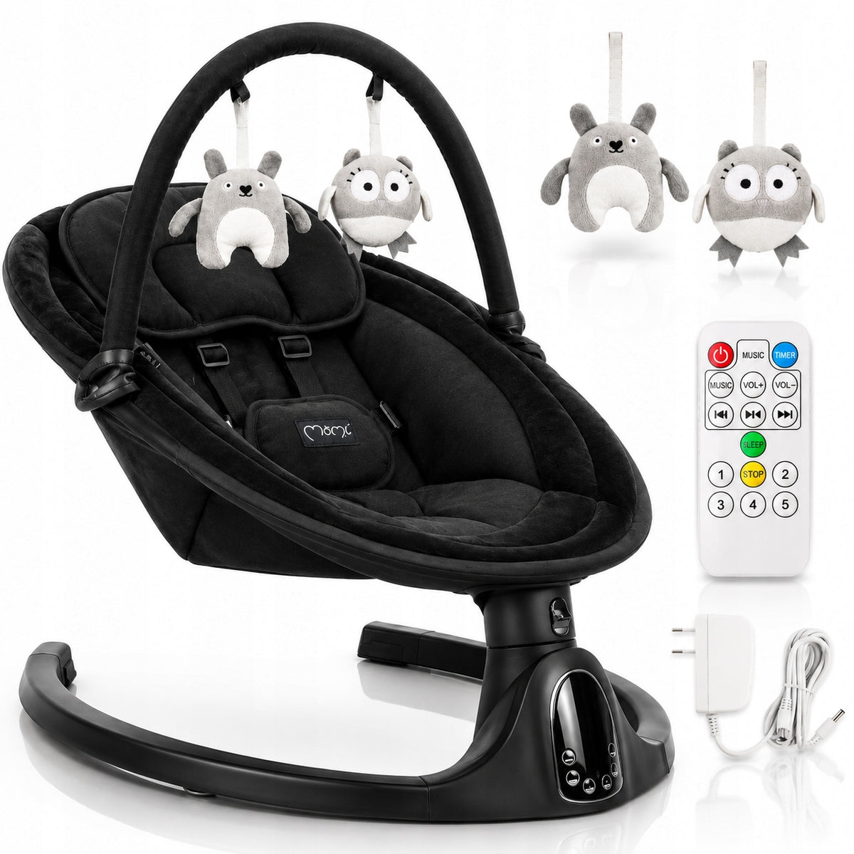 Electric rocker MoMi KENANI black - lounger melodies bluetooth remote control