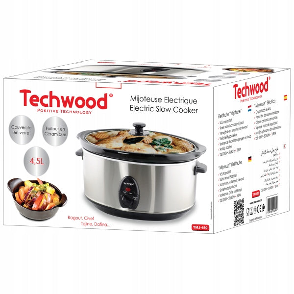 Electric slow cooker Techwood TMJ-450, 4,5 l, 280 W Dominant color silver/gray
