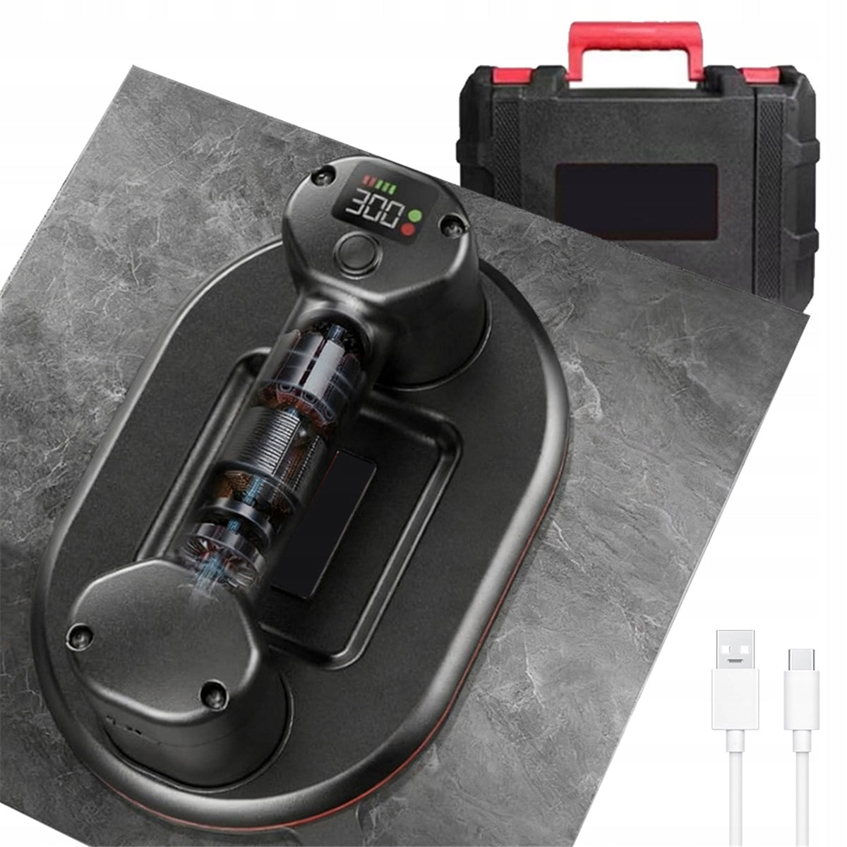 Electric suction cup 300kg 4000mAh for tile and metal wood black