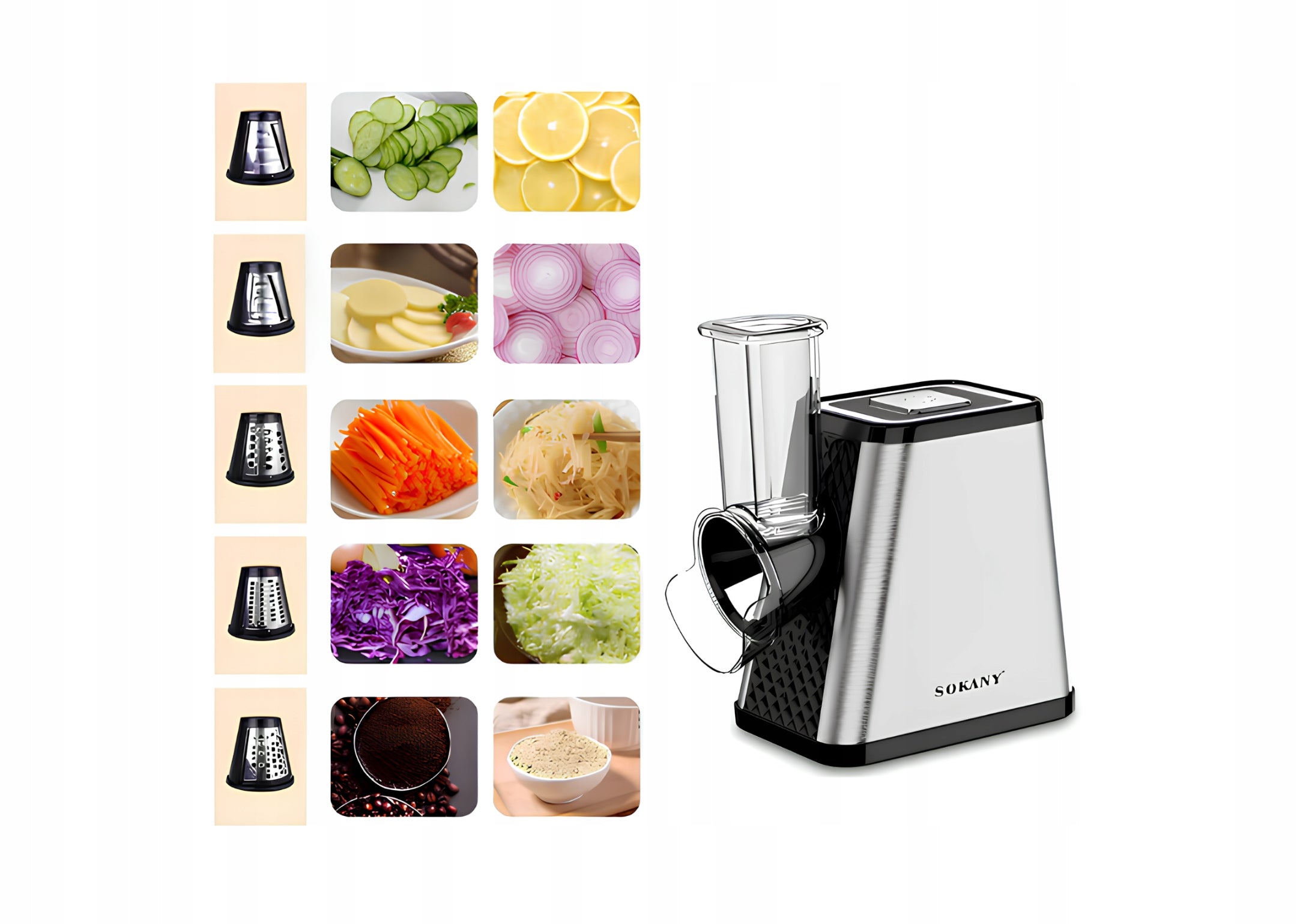 Electric vegetable slicer SOKANY SK-06029 5in1 - 800 W 5 attachments Power 800 W