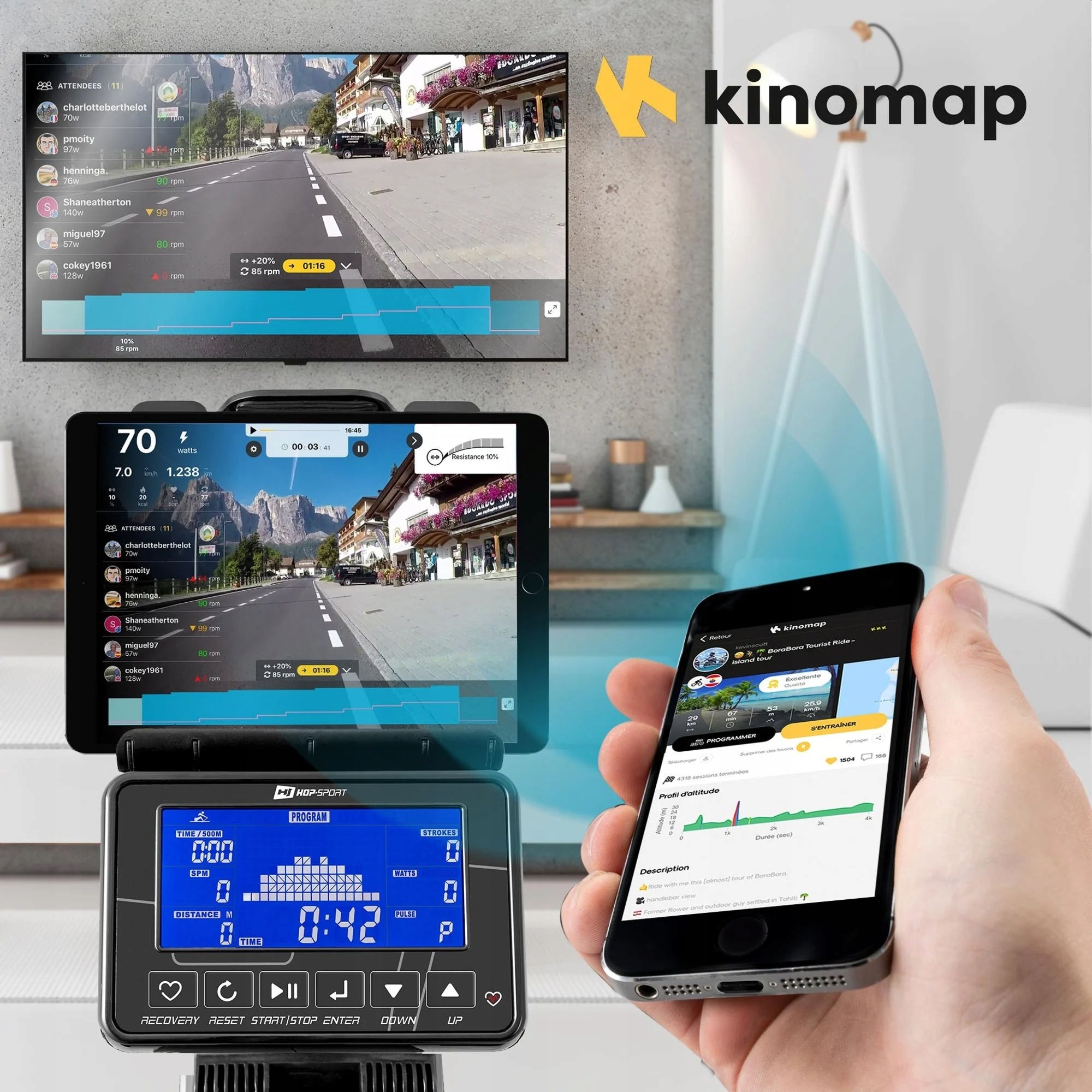 Electromagnetic Rowing Machine Smart Folding Ergometer Trainer Kinomap 140kg Packaging status original