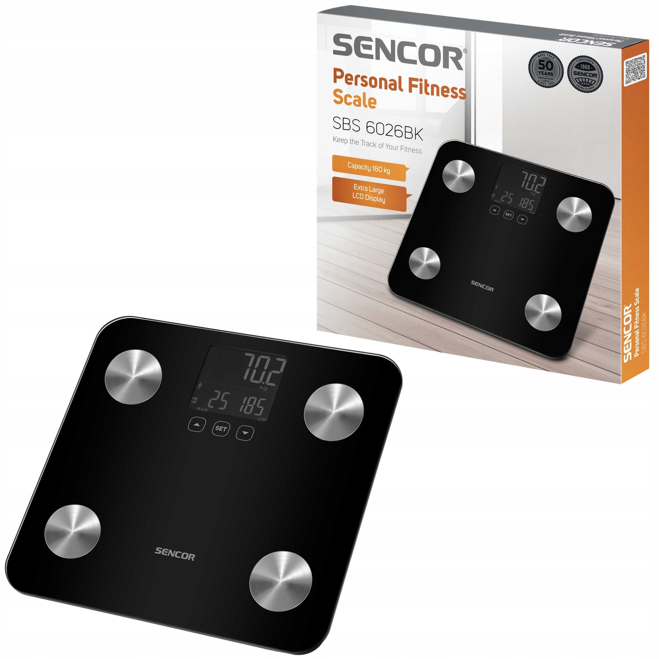 Electronic bathroom scale Sencor Fitness Scale BMI 180kg glass black Brand Sencor