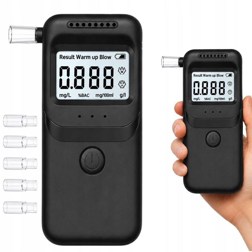 Electronic breathalyzer digital lcd sobriety tester + 5 mouthpieces black