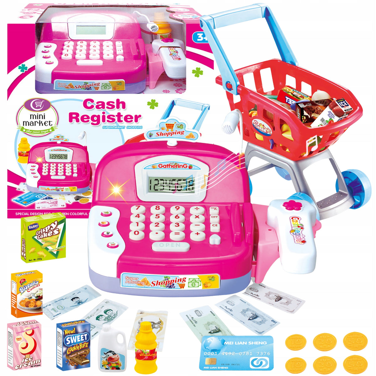 Electronic cash register with scanner products + shopping basket