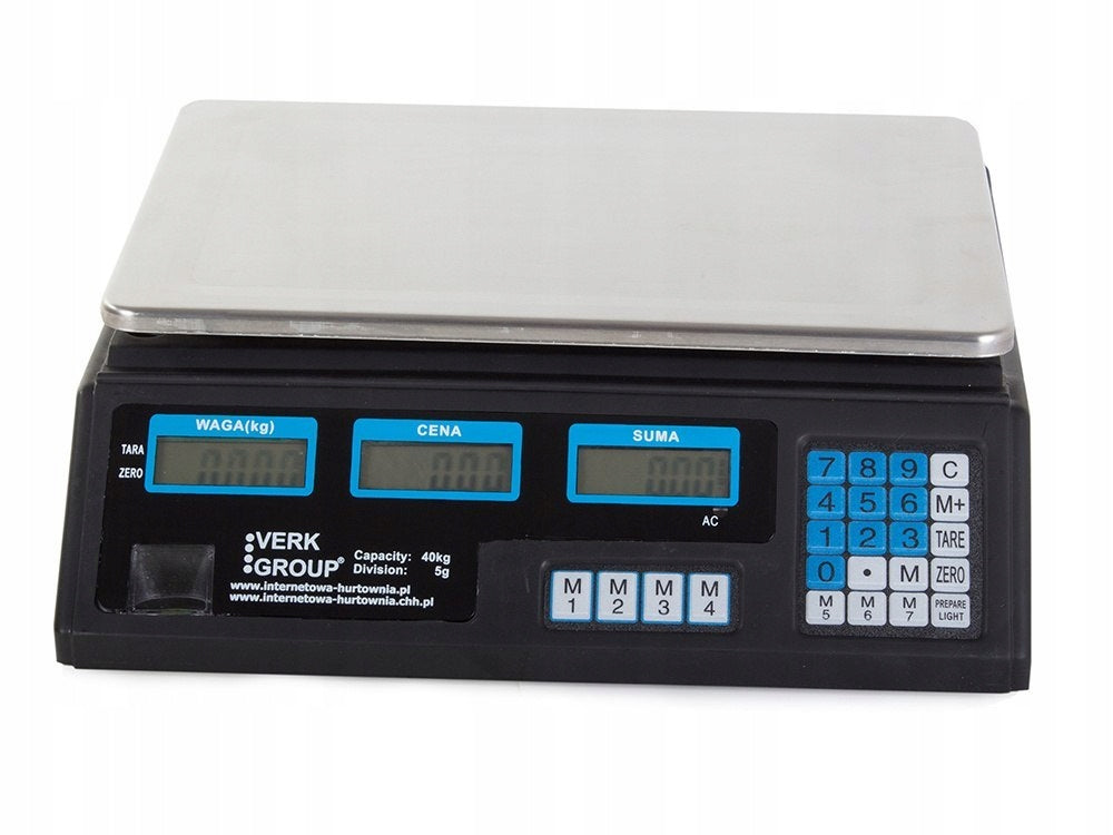 Electronic shop scale 40kg PL AKU and 230V LCD CALCULATION In_Stock Manufacturer code WAGA SKLEPOWA MAGAZYNOWA 40KG