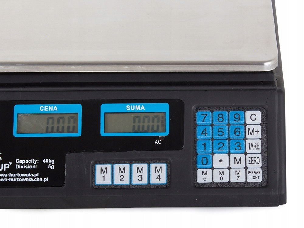 Electronic shop scale 40kg PL AKU and 230V LCD CALCULATION In_Stock Product weight with unit packaging 3 kg