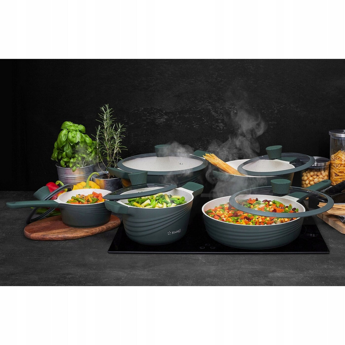 Elegant POT SET PAN INDUCTION MARBLED pots Naturale Packaging status original