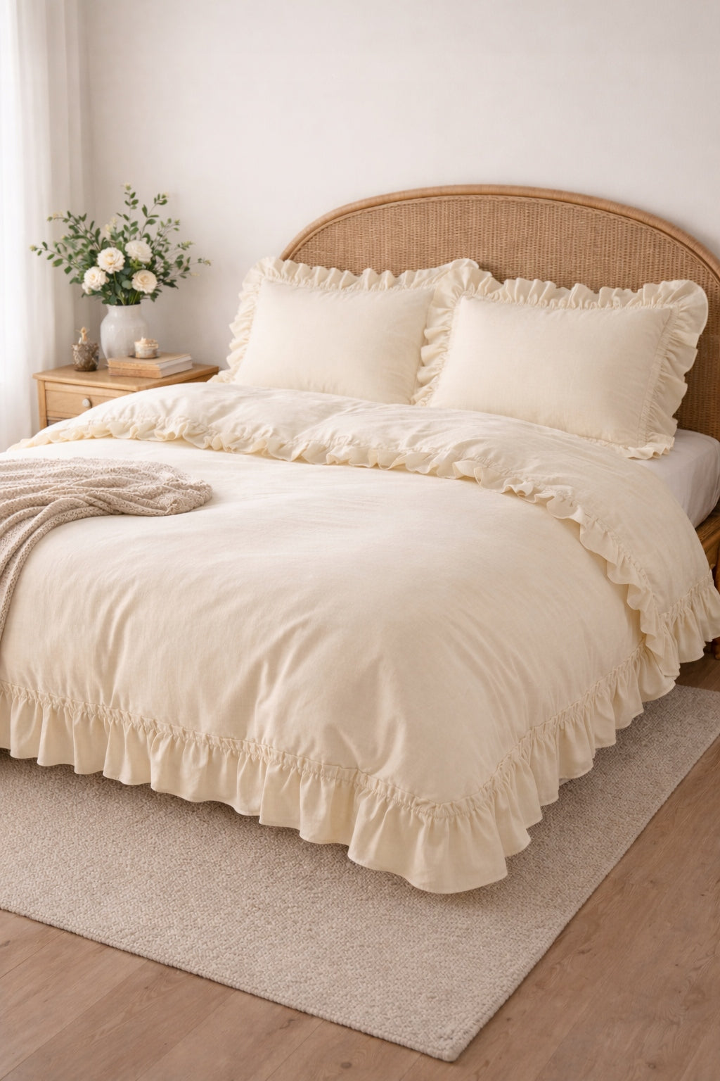 Elegant bedding 160x200 with frill | boho glamour style | CREAM | QUALITY Packaging status original