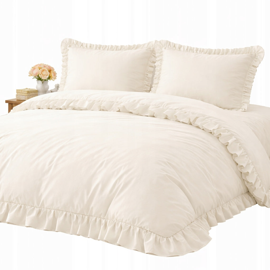 Elegant bedding 160x200 with frill | boho glamour style | CREAM | QUALITY