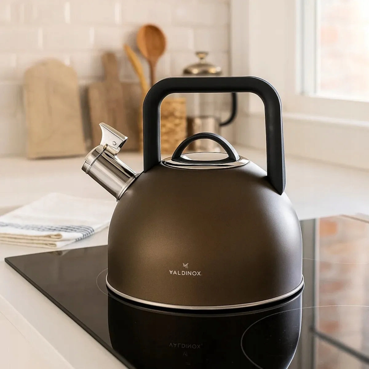 Elegant steel kettle induction gas 2,5 l with whistle Valdinox Aurum Brand Valdinox