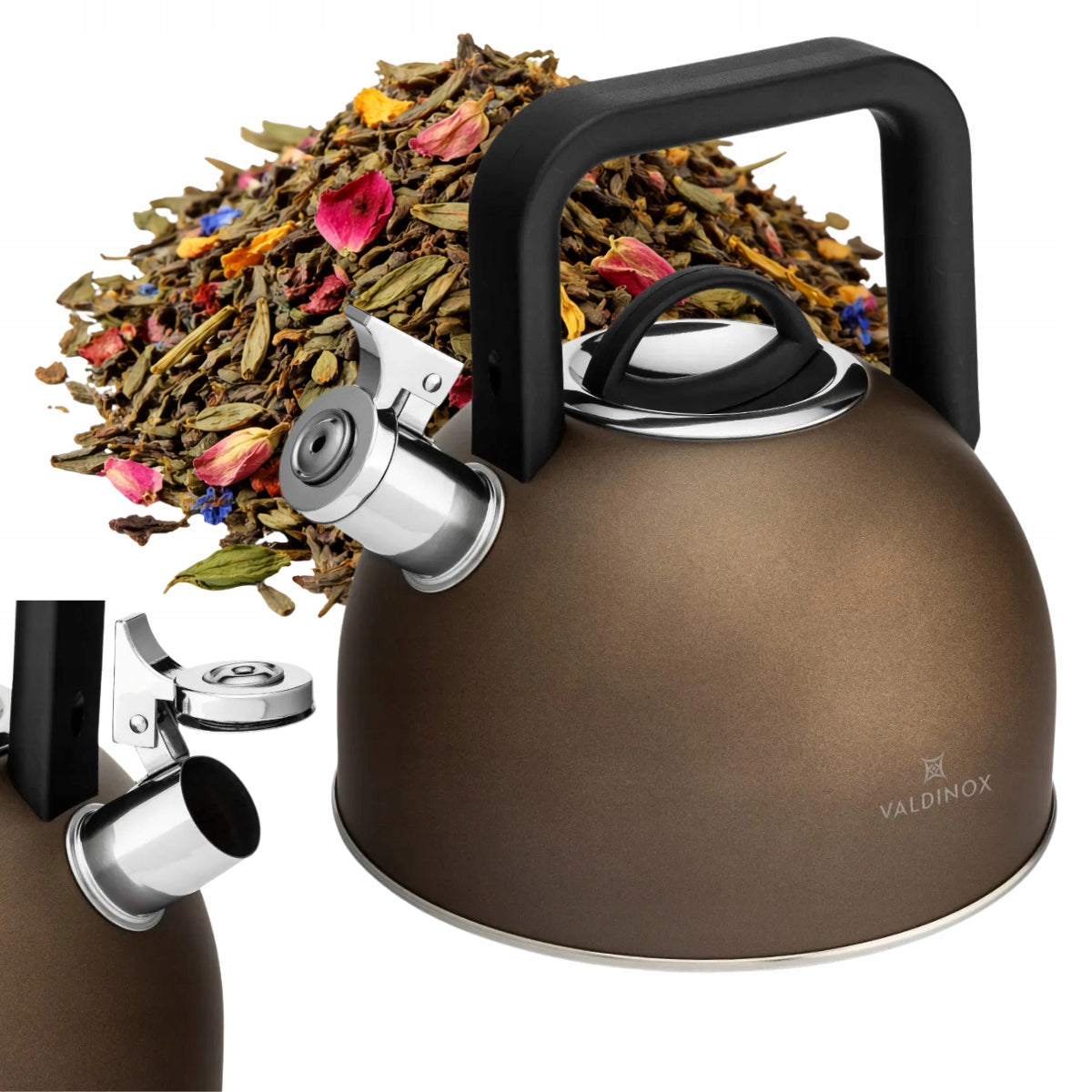 Elegant steel kettle induction gas 2,5 l with whistle Valdinox Aurum