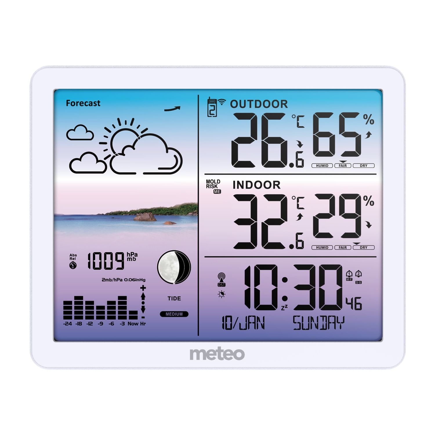 Elegant weather station METEO SP107B Large screen Temperature alarm DCF Model SP-107B