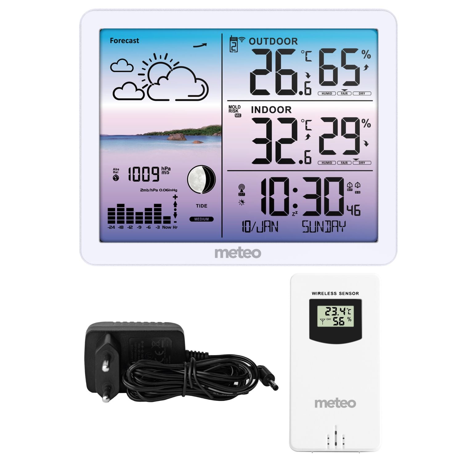 Elegant weather station METEO SP107B Large screen Temperature alarm DCF