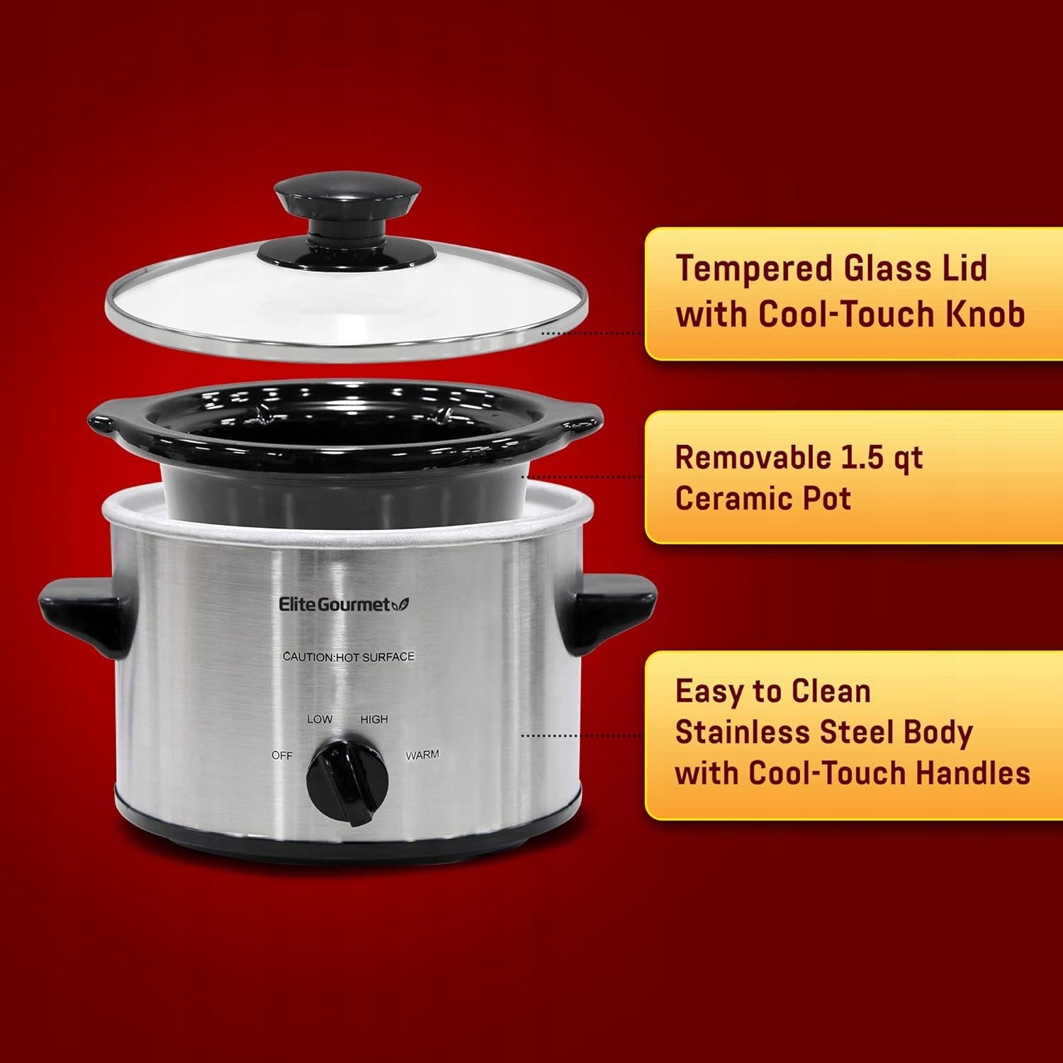 Elite Gourmet slow cooker 1.4L stainless steel silver 3 settings Brand no brand