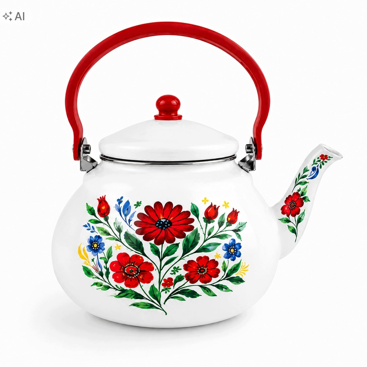 Emalia Olkusz Kettle 2 l White with Flowers Induction Gas Gift