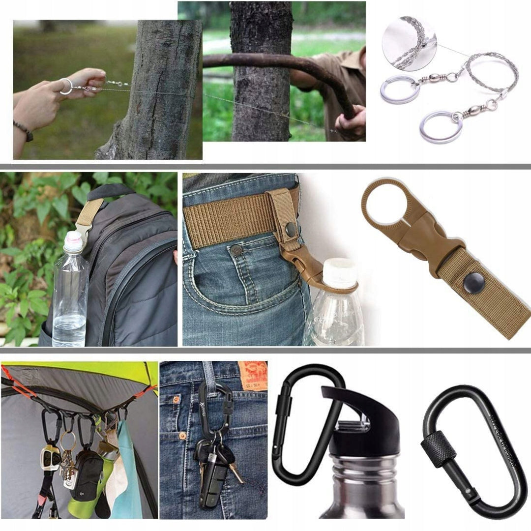 Emergency Away Kit + Military Set + Black Protective Gloves Tools pen fire striker measure blade bottle opener can opener cold chisel fish scraper window breaker other