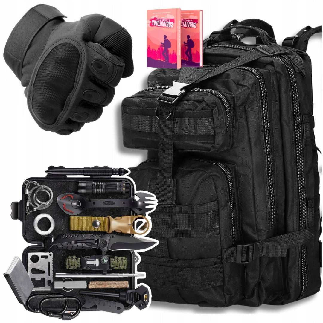 Emergency Away Kit + Military Set + Black Protective Gloves