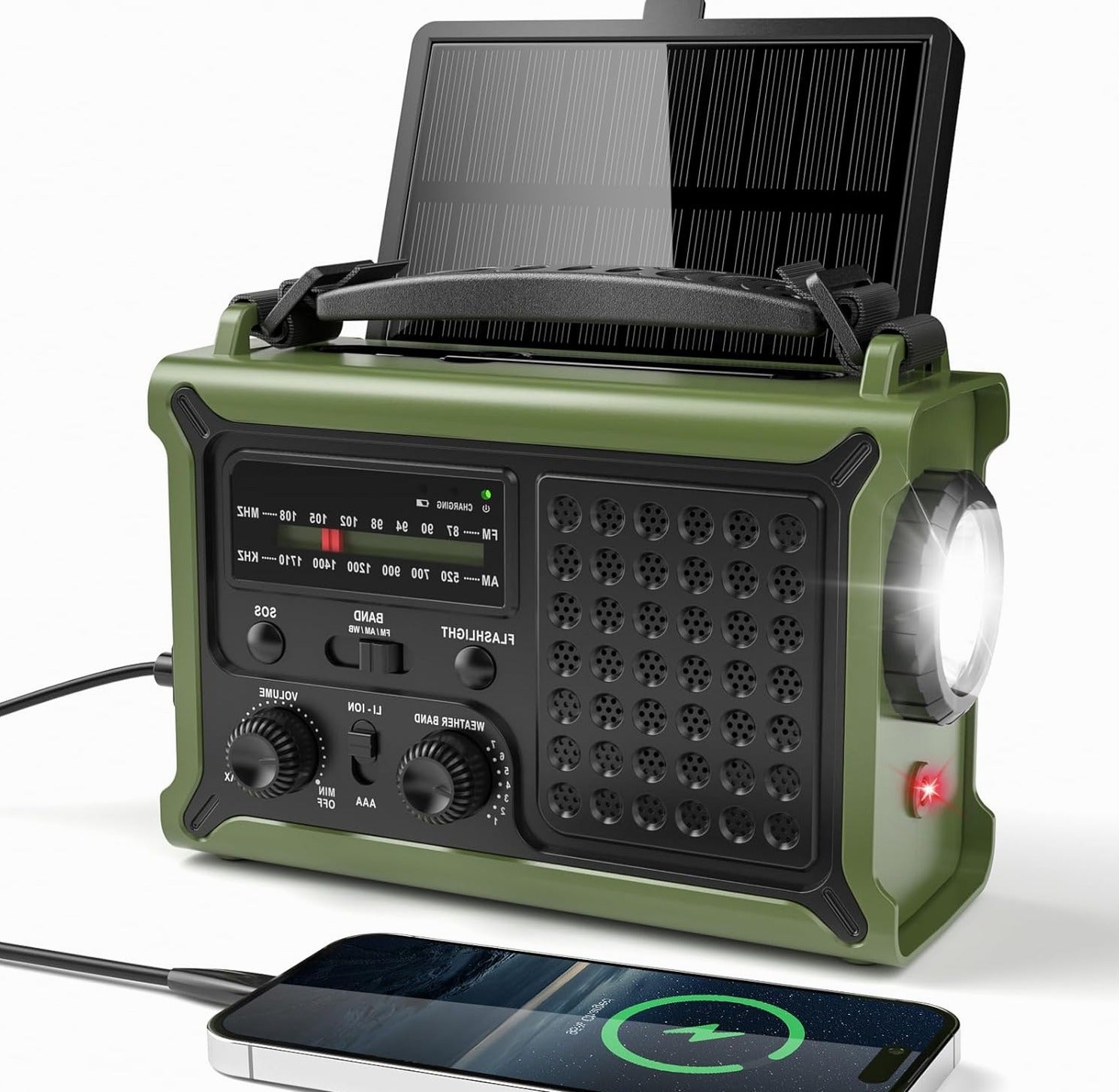 Emergency solar crank 12000mah am fm powerbank flashlight